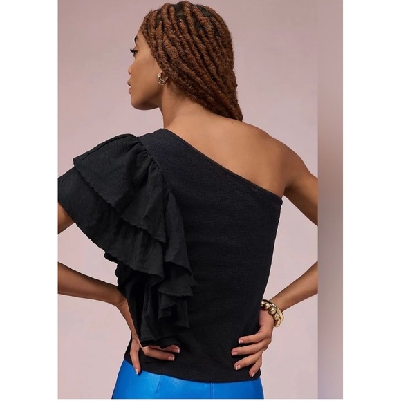 By Anthropologie Ruffled One-Shoulder Top Size Small NWT - Picture 8 of 8